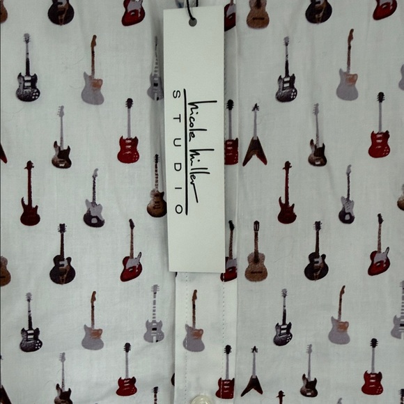 Nicole Miller White Shirt with Guitar Pattern - Picture 3 of 6